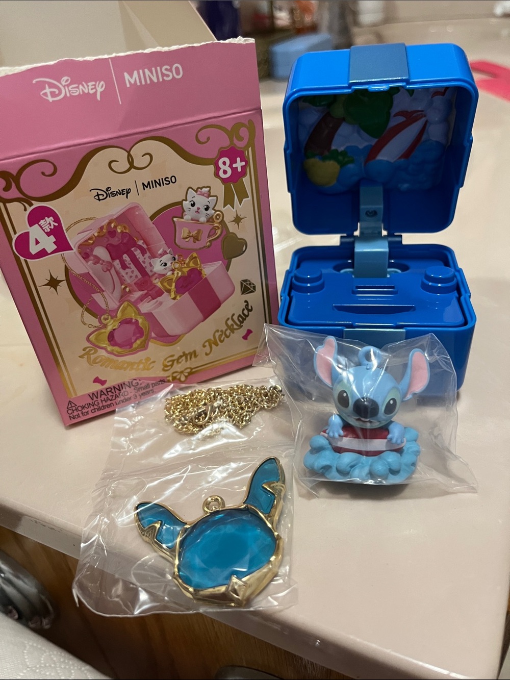 Disney Miniso Blue Stitch Figure & Necklace Kids Toy Set